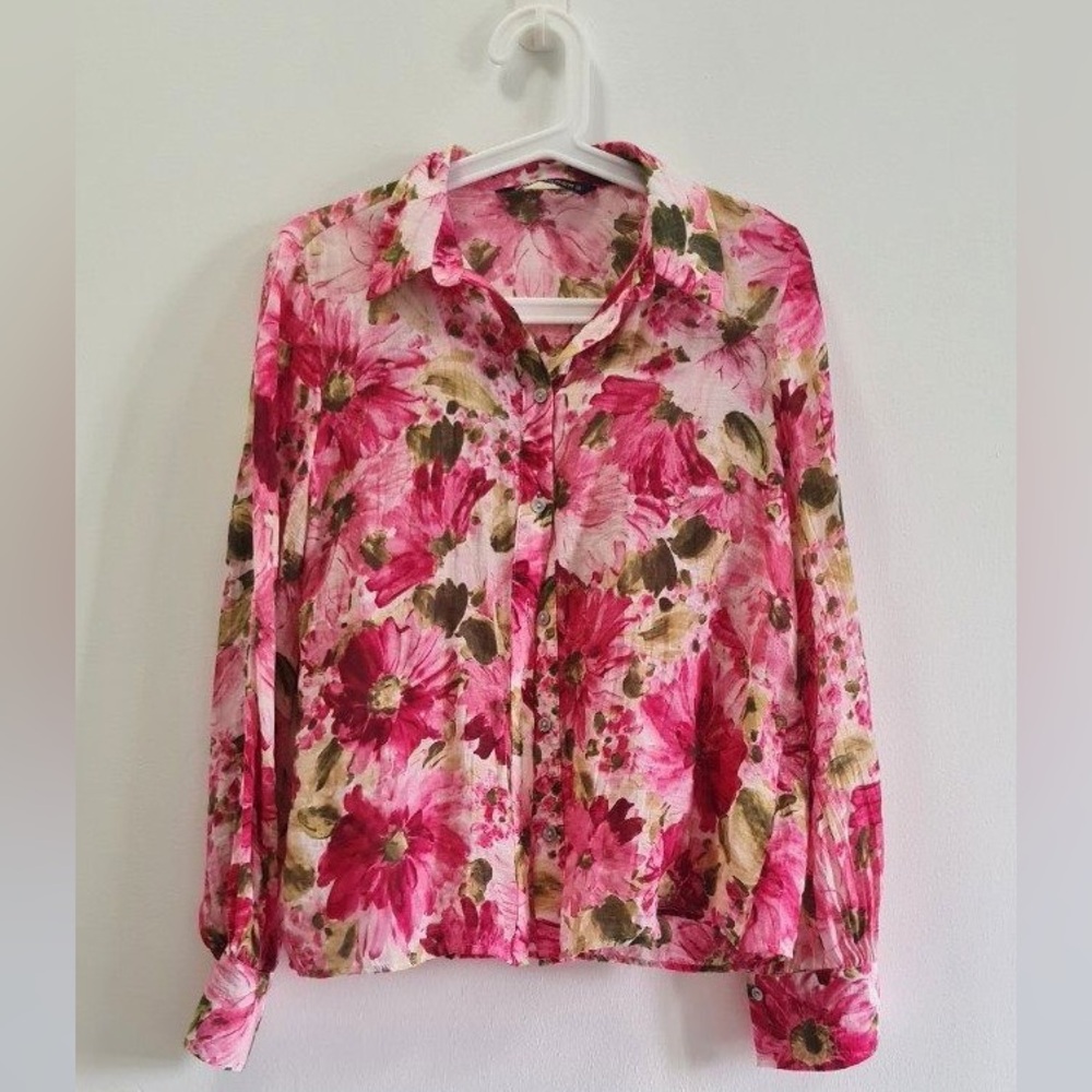 Floral Pink Button-Up Blouse
